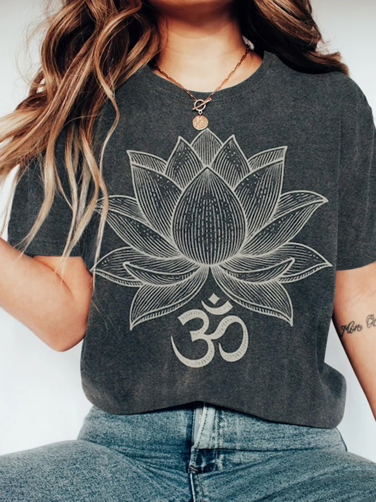 Meditation Lotus Print Casual T-shirt