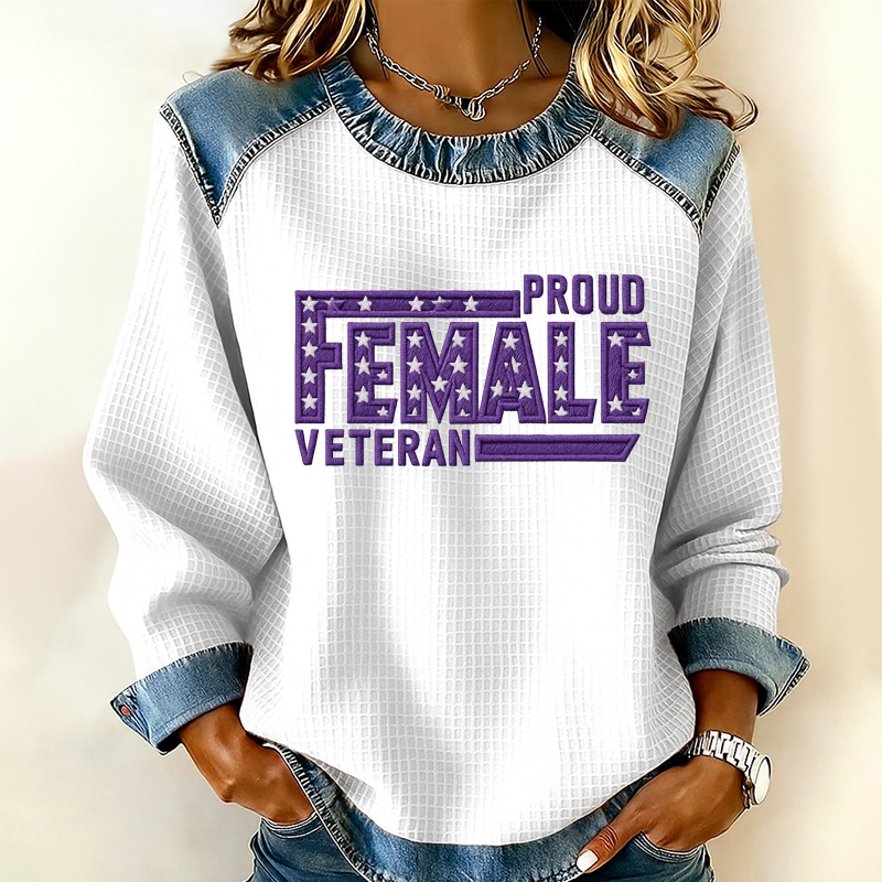 Women's Veteran Print Casual Lapel Sweatshirt