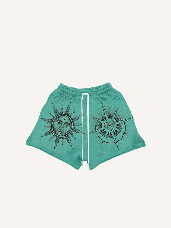 Sun&Moon&Eye&Heart&Graphic Print Drawstring Waist Shorts