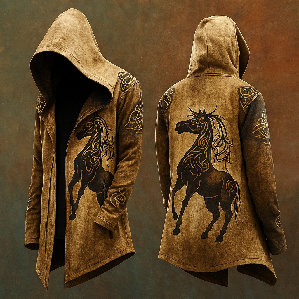 Men's Viking Nordic Horse 3d Printed Vintage Hooded Jacket
