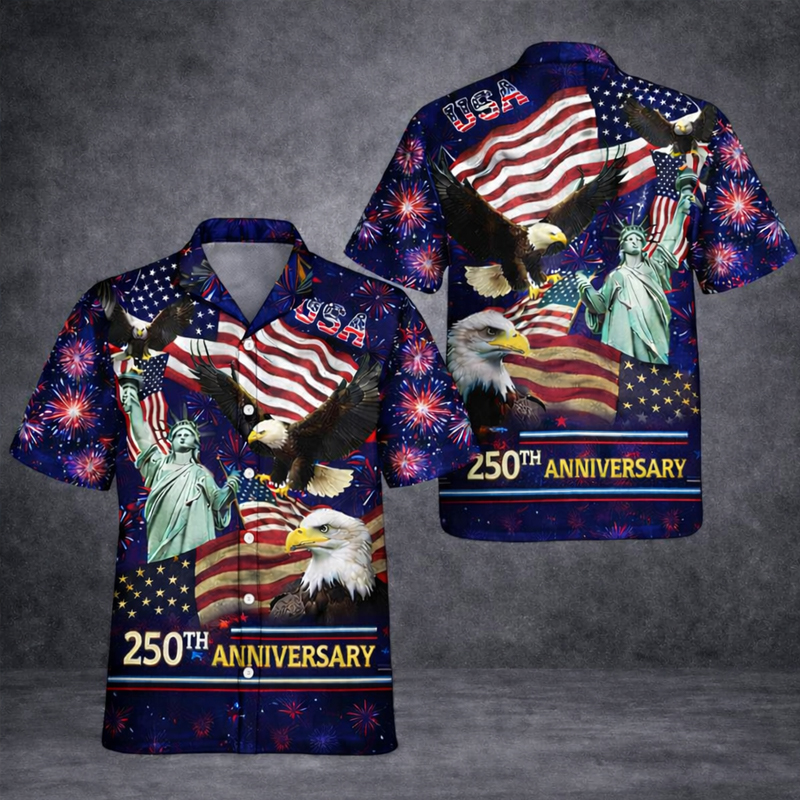 US 250th Anniversary Printed Casual Hawaiian Shirt