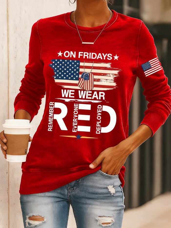 Women's Veteran Red Friday Print Sweatshirt