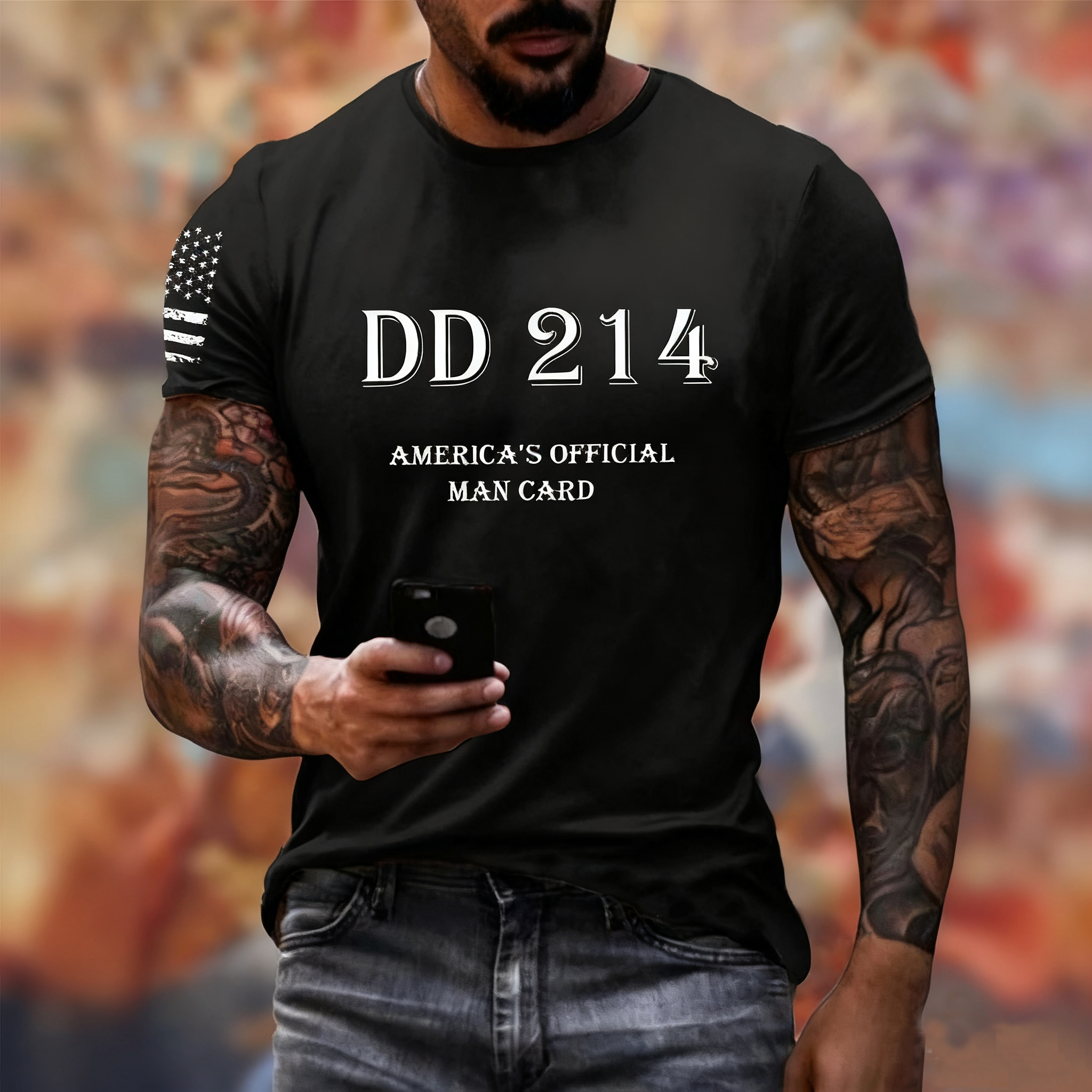 Men's DD214 America's Official Man Card Printed Casual T-Shirt