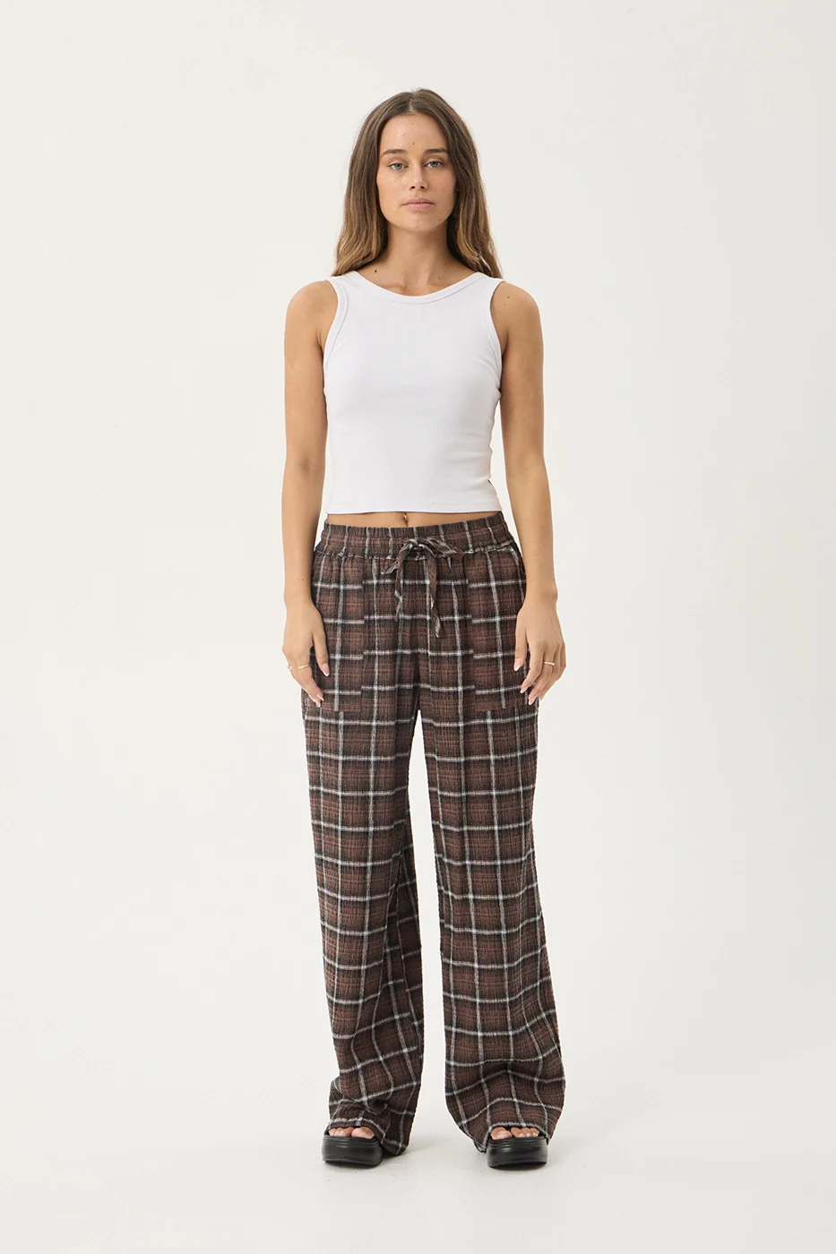 AFENDS Womens Reverie - Seersucker Pant - Coffee Check