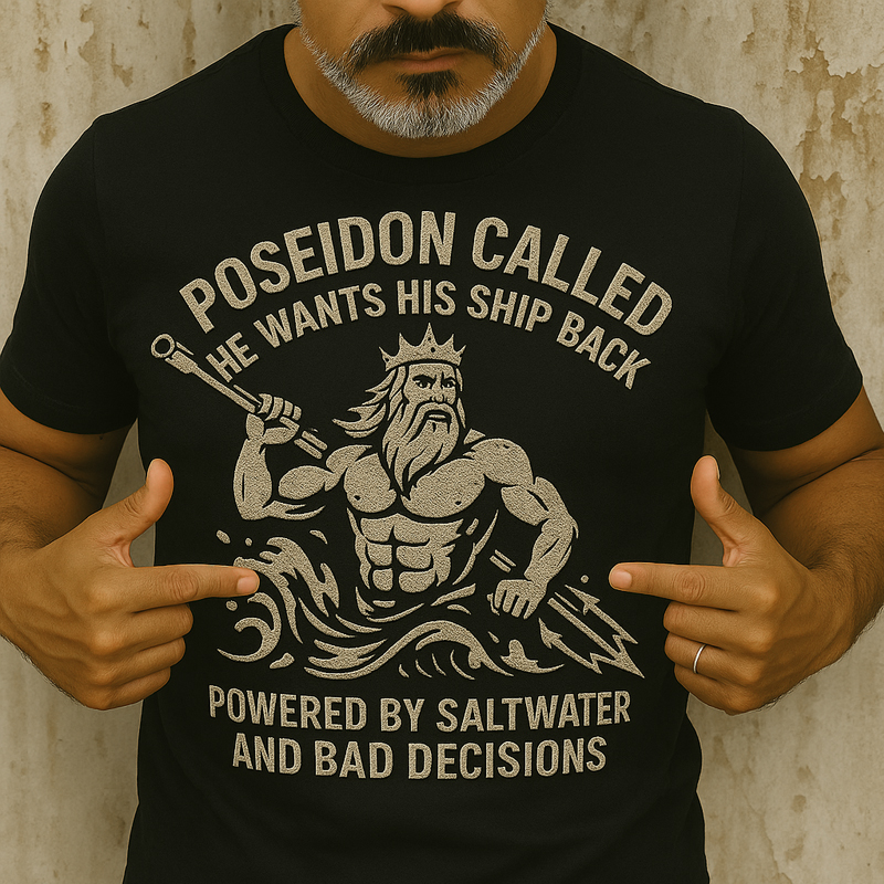 Navy Poseidon Print Casual T-Shirt