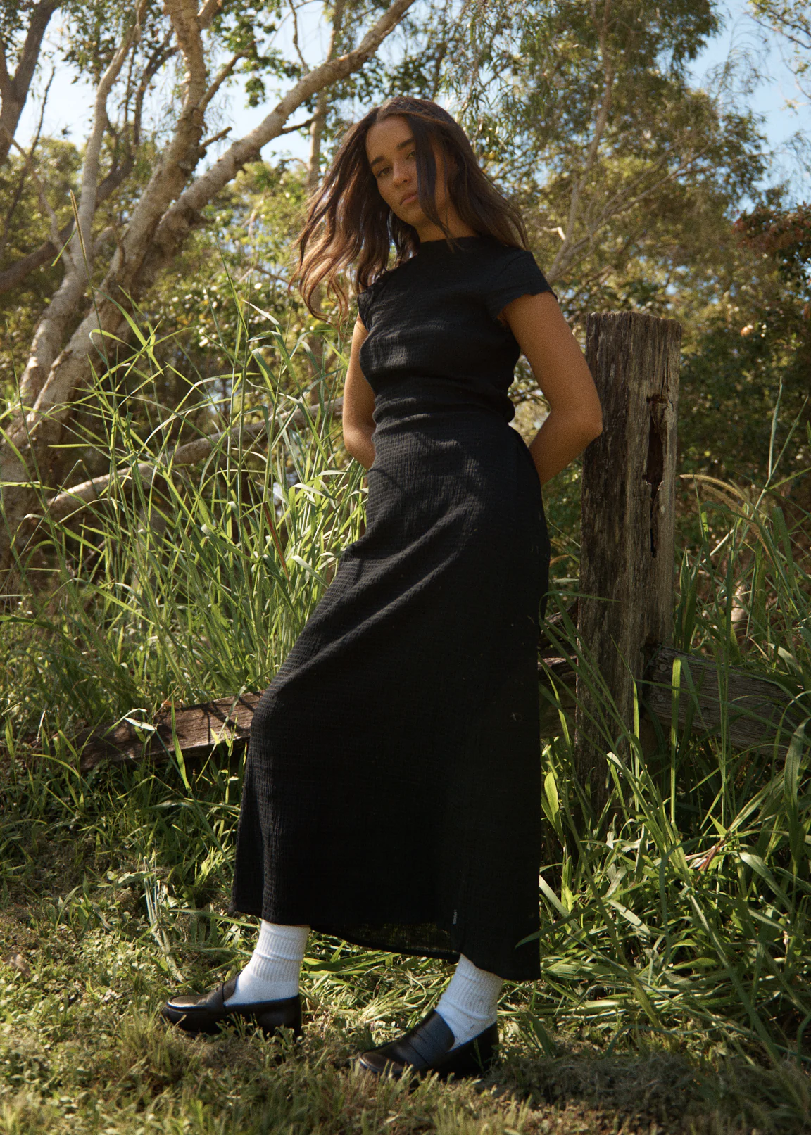 AFENDS Womens Elodie - Seersucker Midi Dress - Black