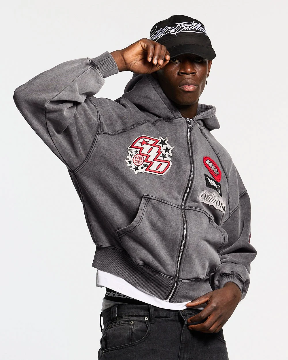 WALKER ZIP HOODIE WASHED BLACK