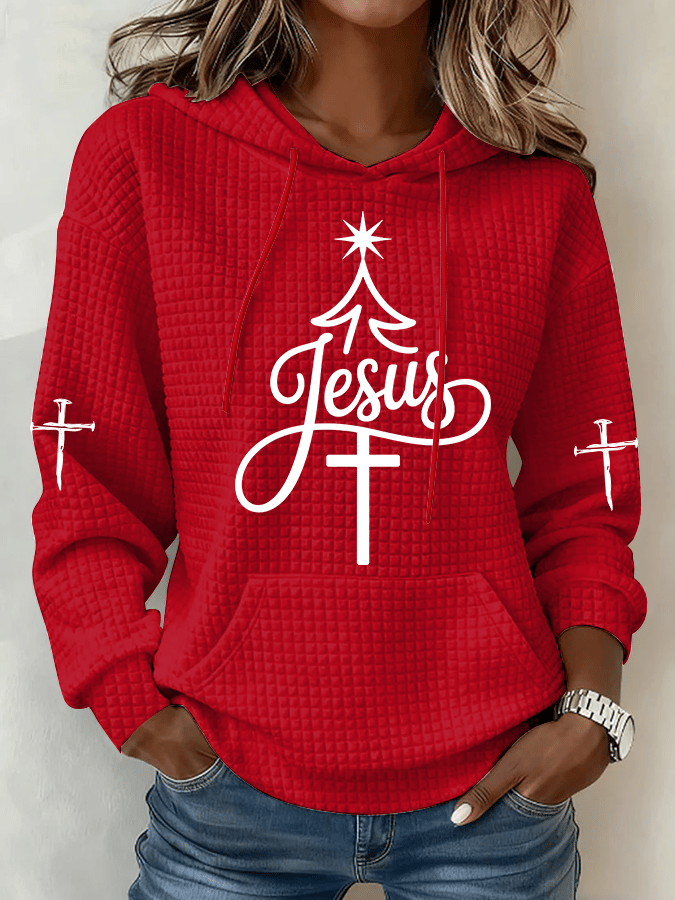 Women's Christmas Faith Printed Waffle Fabric Hoodie