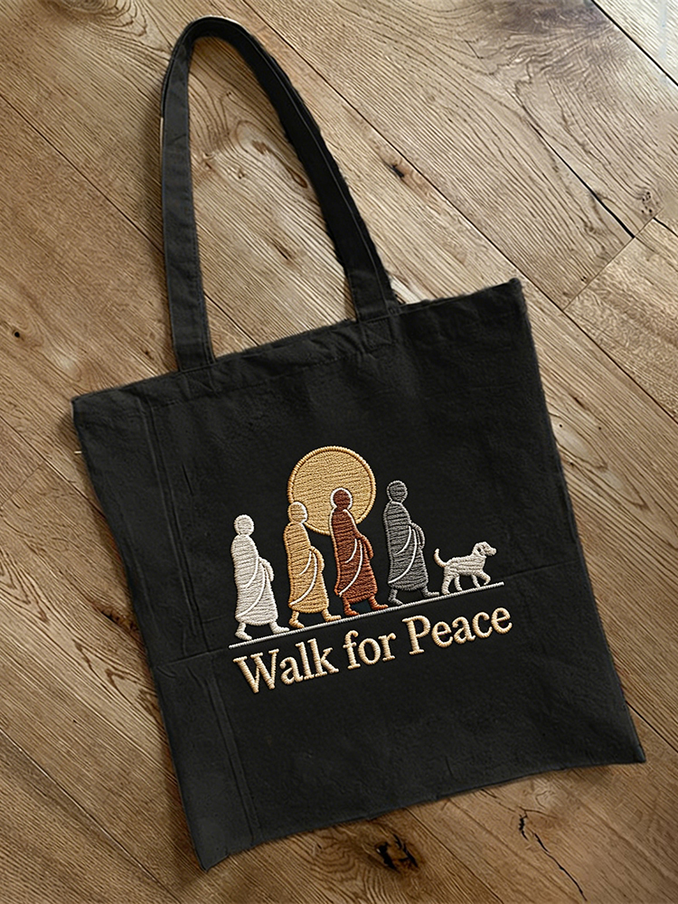Walk For Peace Monks With Aloka Dog Ecofriendly Tote Bag