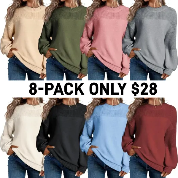 Women's Casual Long Sleeve Loose Crewneck Knit Solid Sweaters