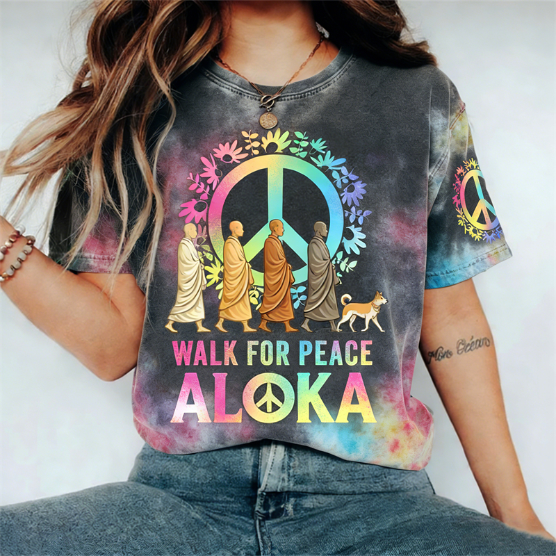 Walk For Peace Aloka Hippie Tie Dye Washed T Shirt