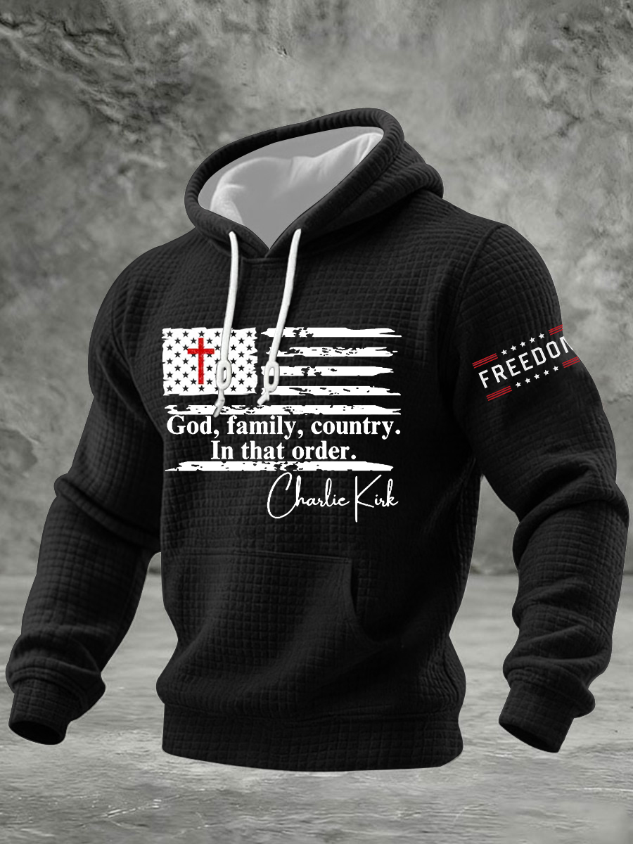 Men's God Family Country In That Order Freedom Faith Checkered Cotton Hoodie