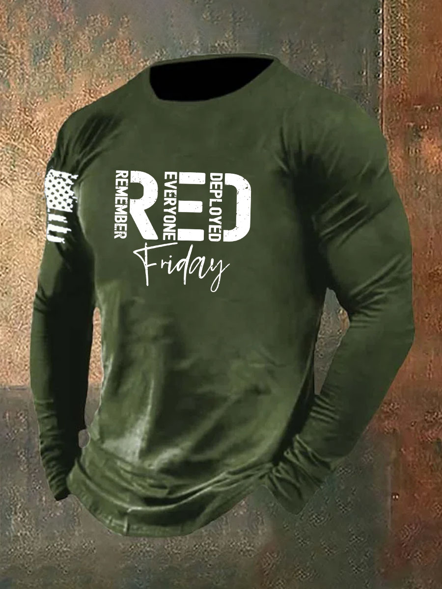 Red Friday Printed Long Sleeve Cotton T-Shirt