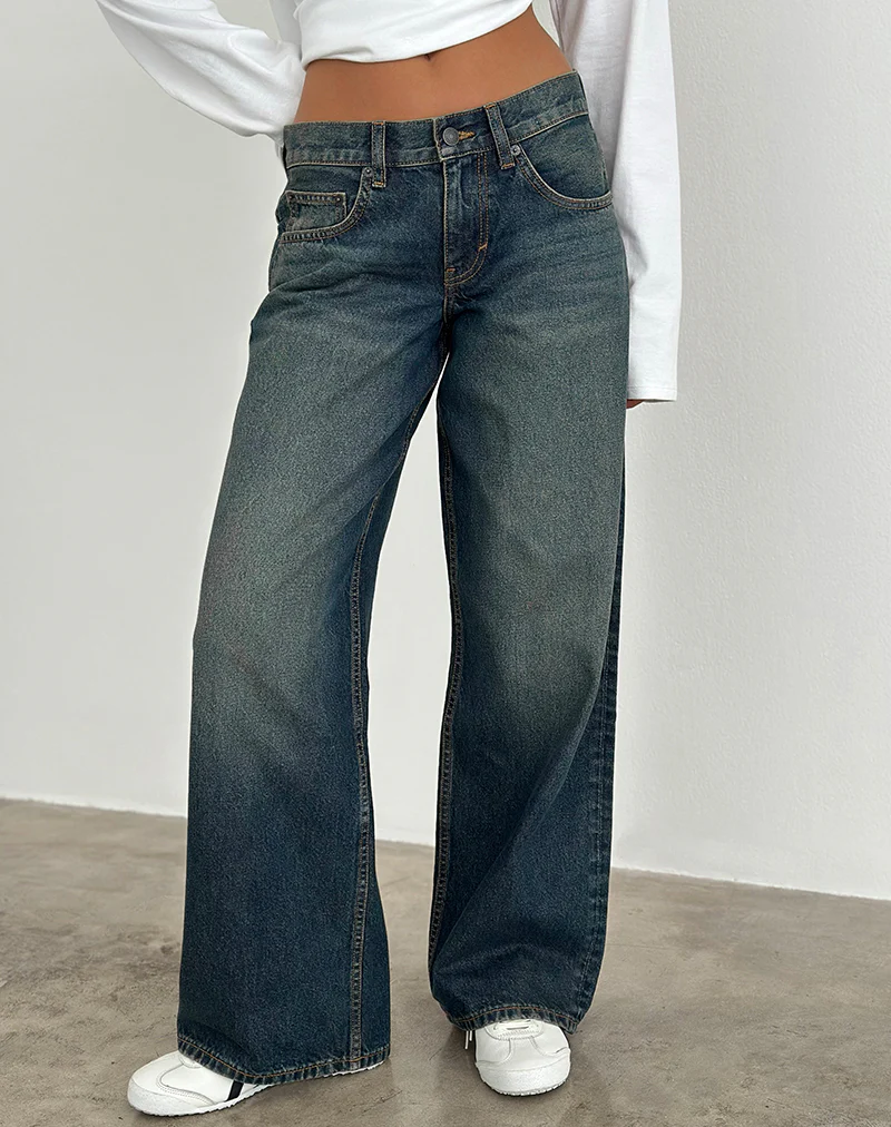 Low Rise Roomy Jeans in Dirty Green