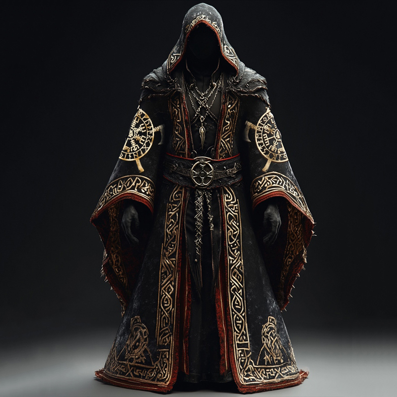 Men's Viking Compass Celtic Axe Embroidered Color-blocked Hooded Cloak