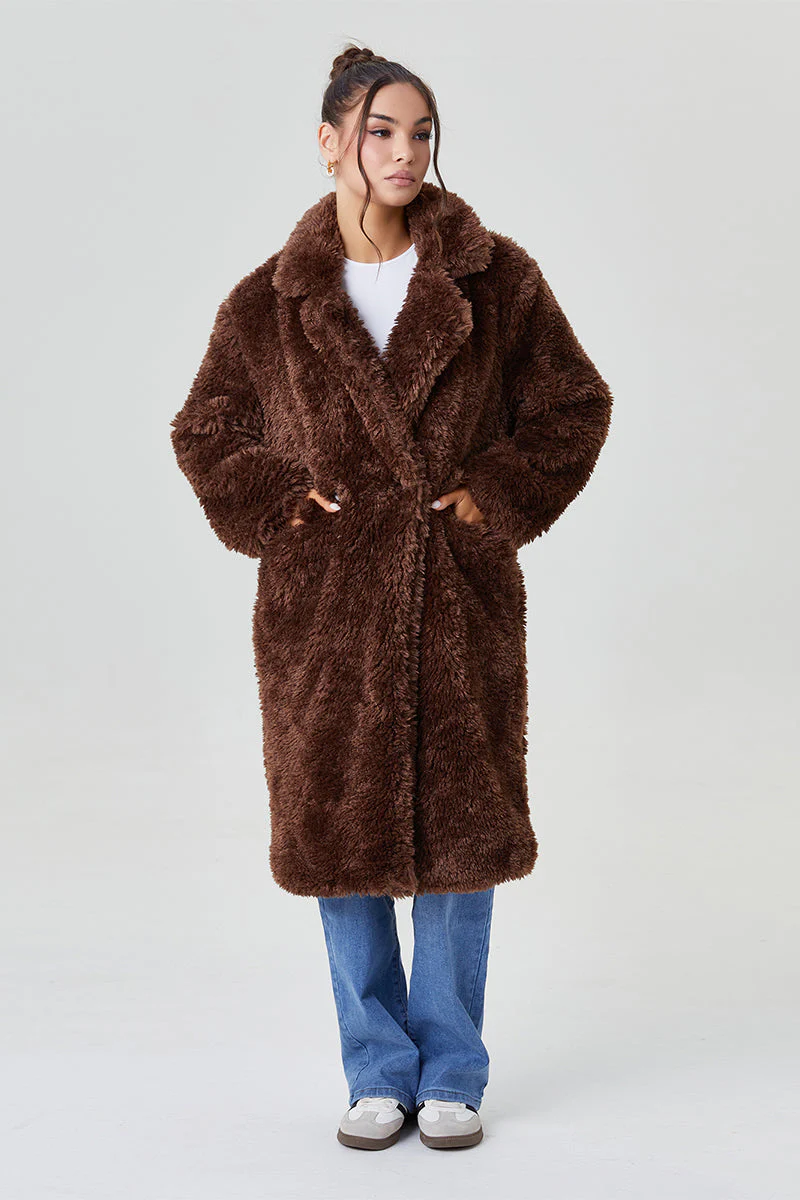 Women's Winter Cozy Notch Lapel Fluffy Double Breasted Thermal Outerwear Jacket