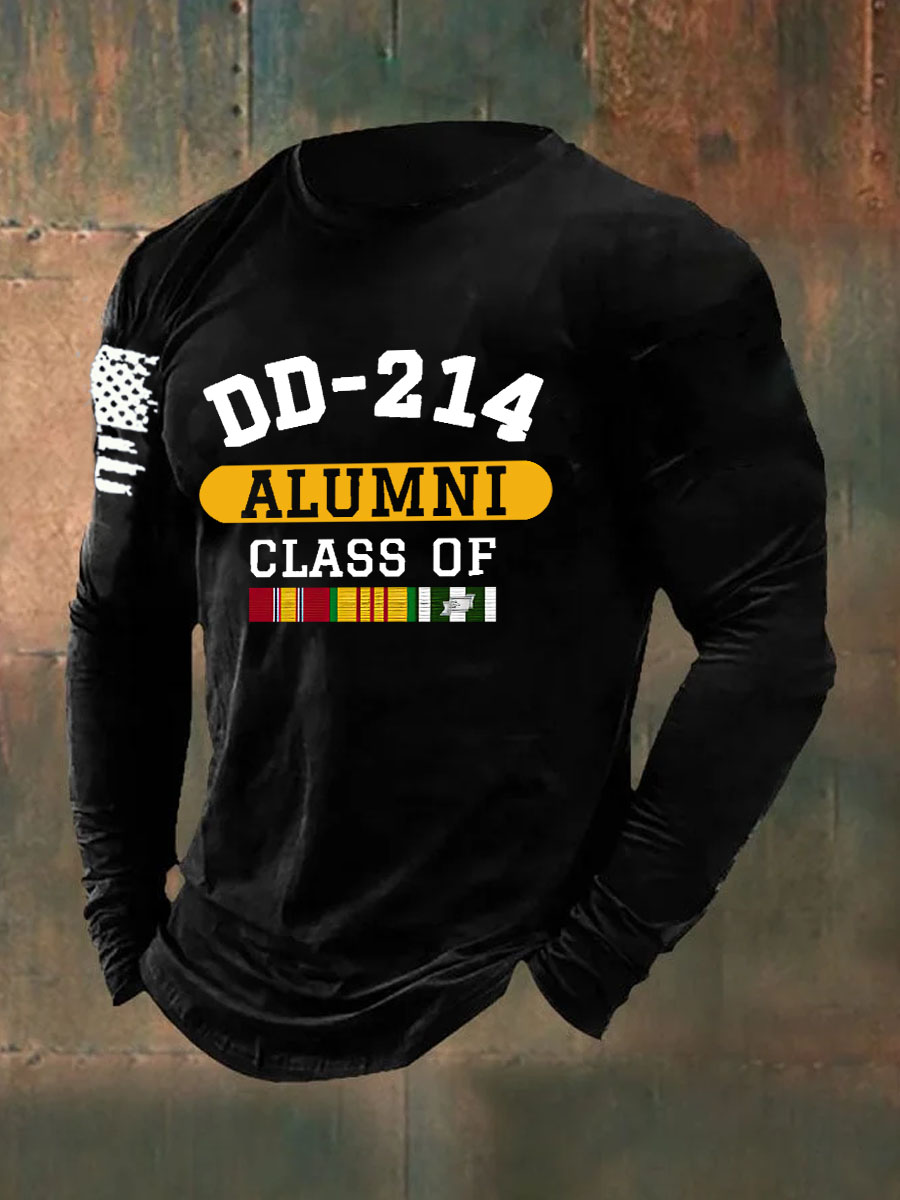DD-214 Veteran Alumni Printed Long Sleeve Cotton T-Shirt
