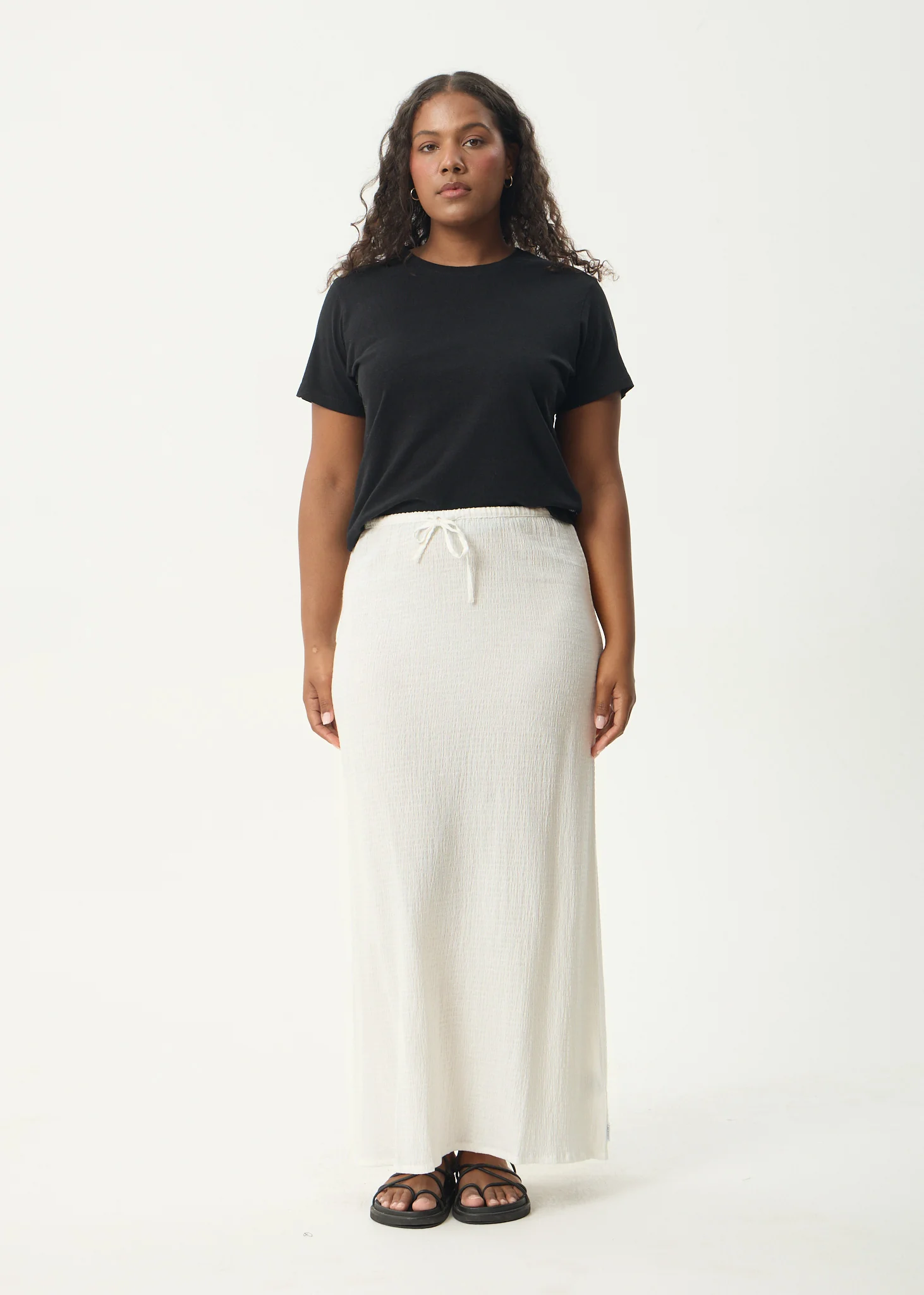 AFENDS Womens Focus - Seersucker Maxi Skirt - Off White