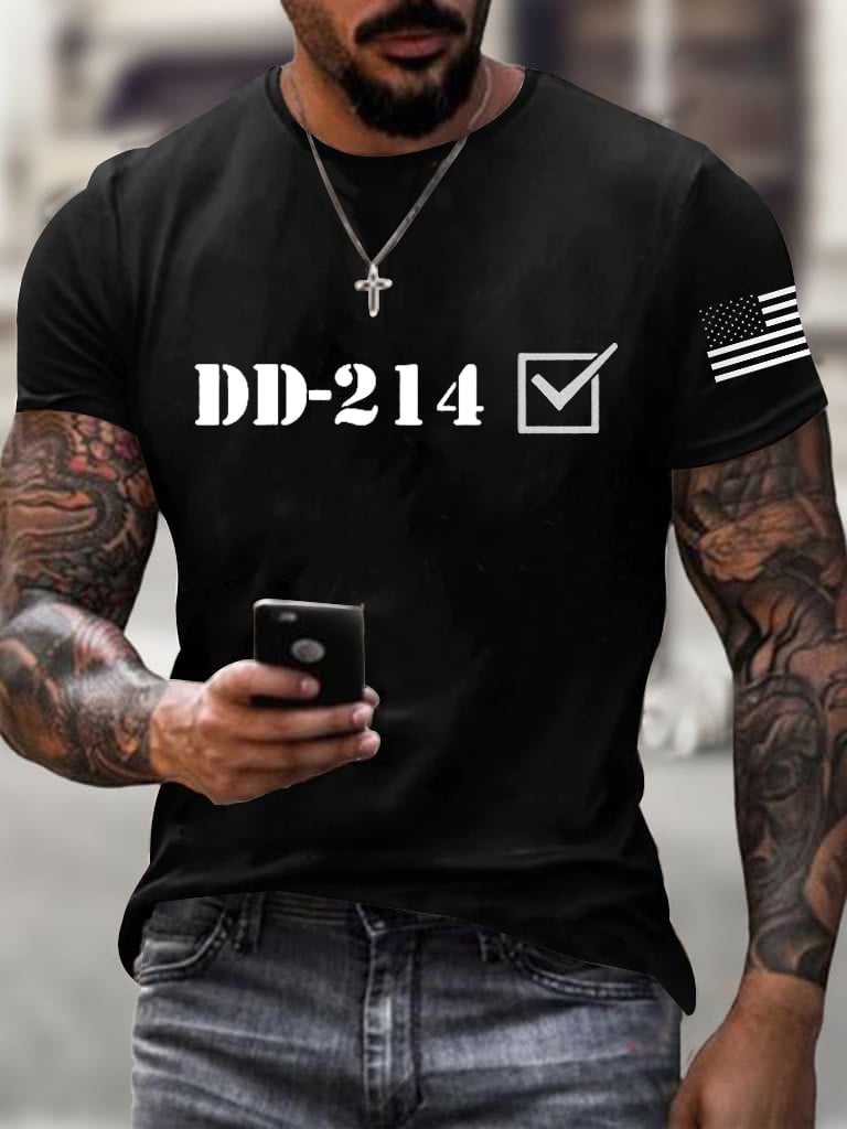 Men's retro DD-214 retired military pure cotton printed T-shirt