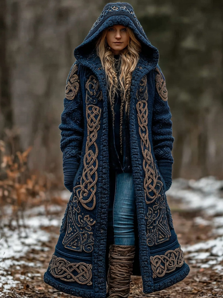 Women's Vintage Viking Celtic Knot Knit Long Sweater Jacket