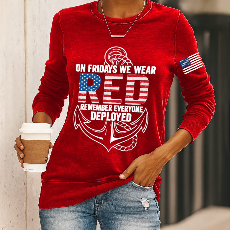 Women's Red Friday Print Casual Sweatshirt