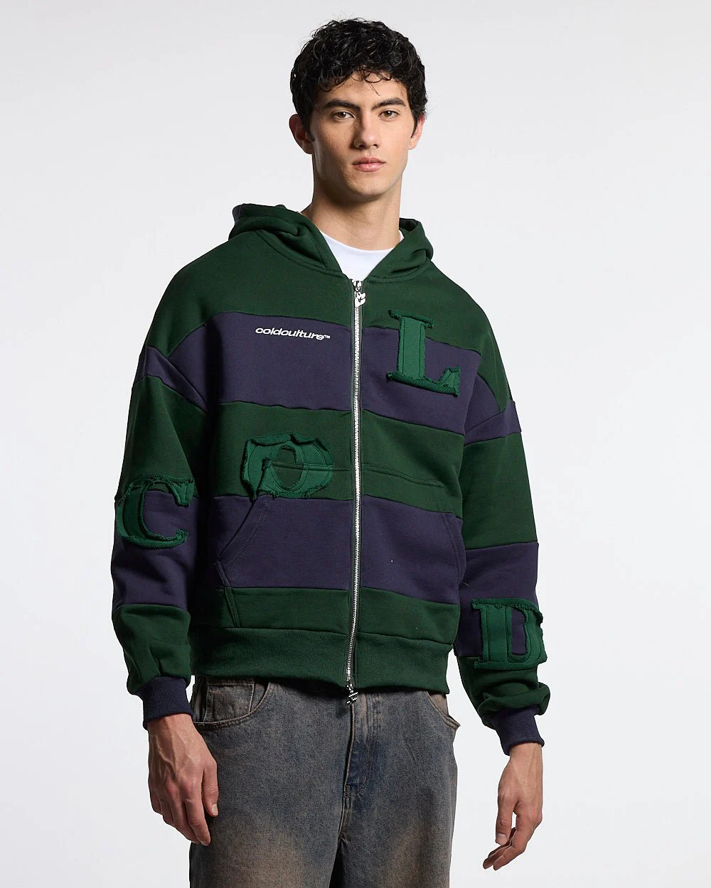 PUZZLE ZIP HOODIE GREEN & NAVY