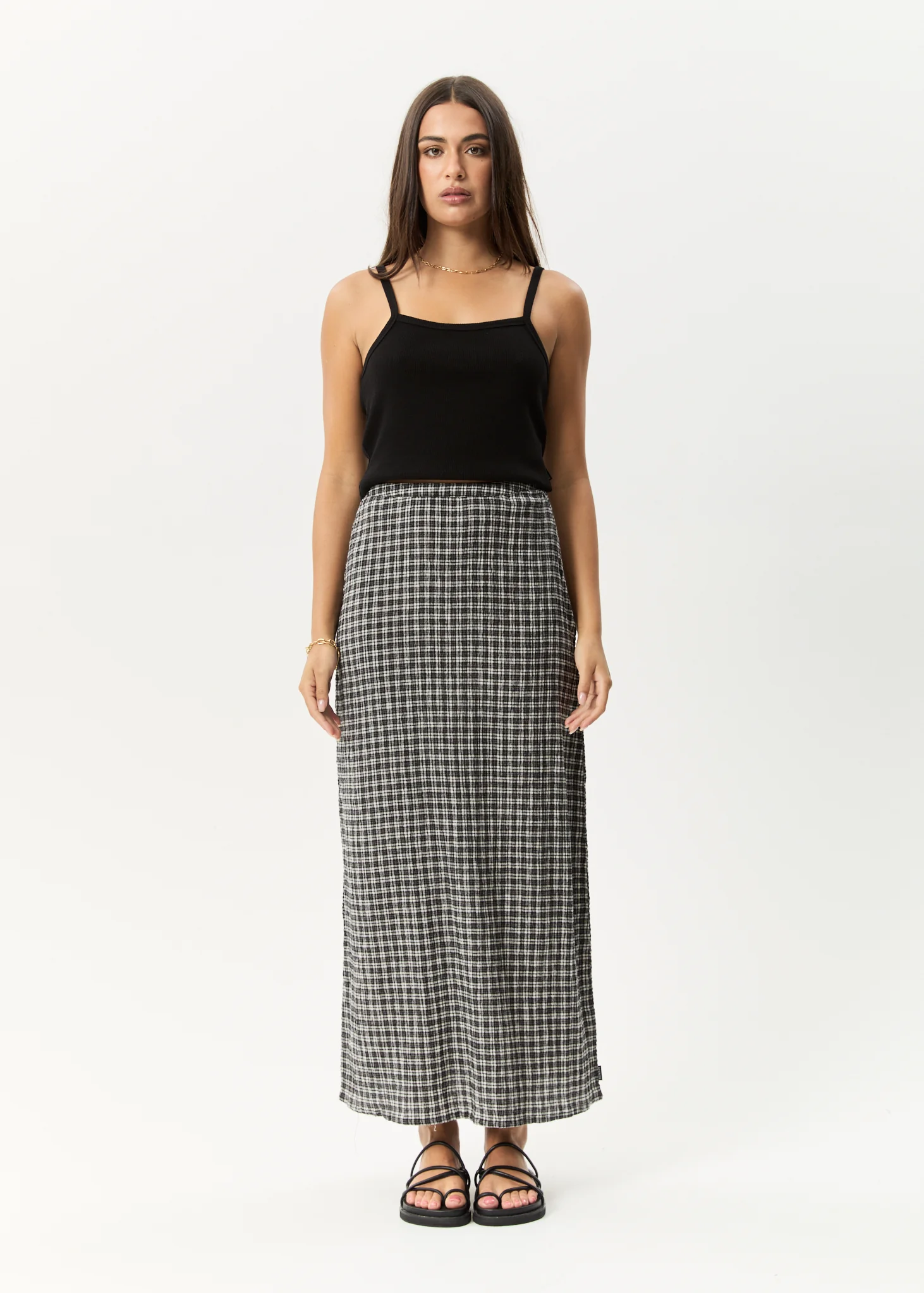 AFENDS Womens Asta Base - Seersucker Skirt - Steel Check