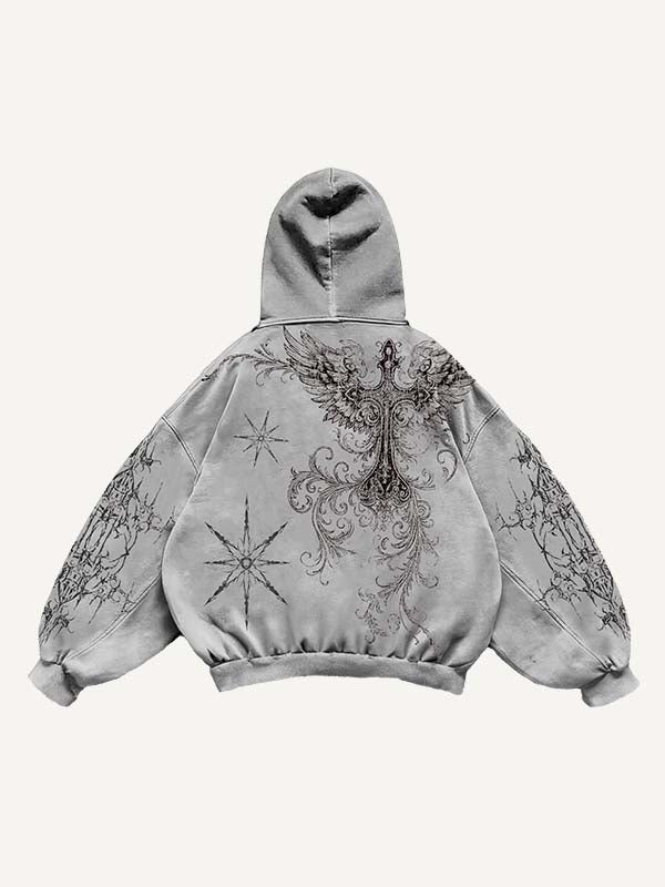 Spider&Cross&Wing&Graphic Print Slant Pockets Hoodie