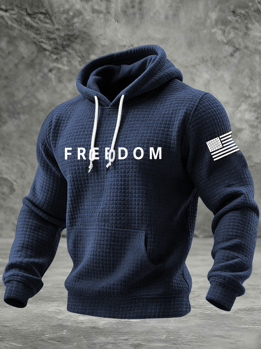 Men's Freedom USA Flag Print Casual Checkered Hoodie