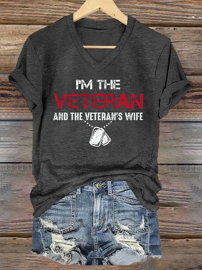 Women's I'm A Veteran And The Veteran's Wife Printed V-Neck T-Shirt