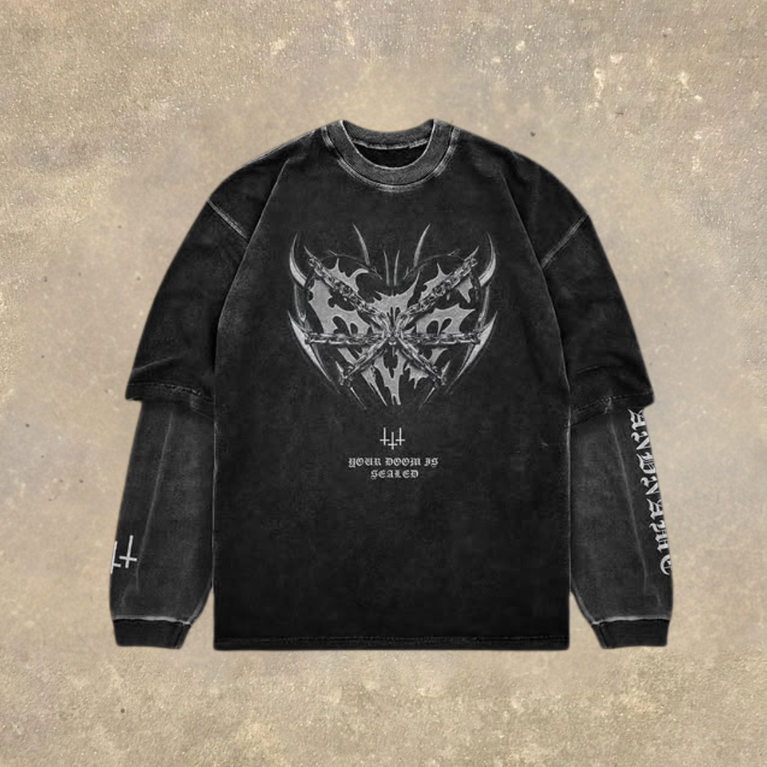 Men's Fake Two Dark Style Print Long Sleeve T-Shirt