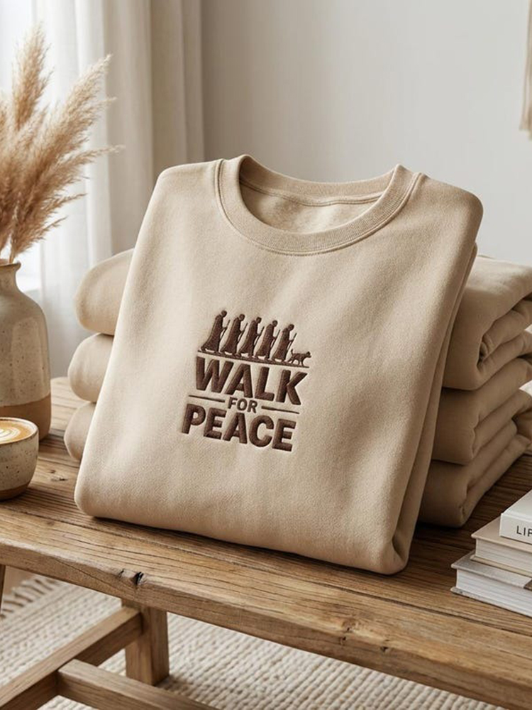 Walk For Peace Embroidered Casual Sweatshirt