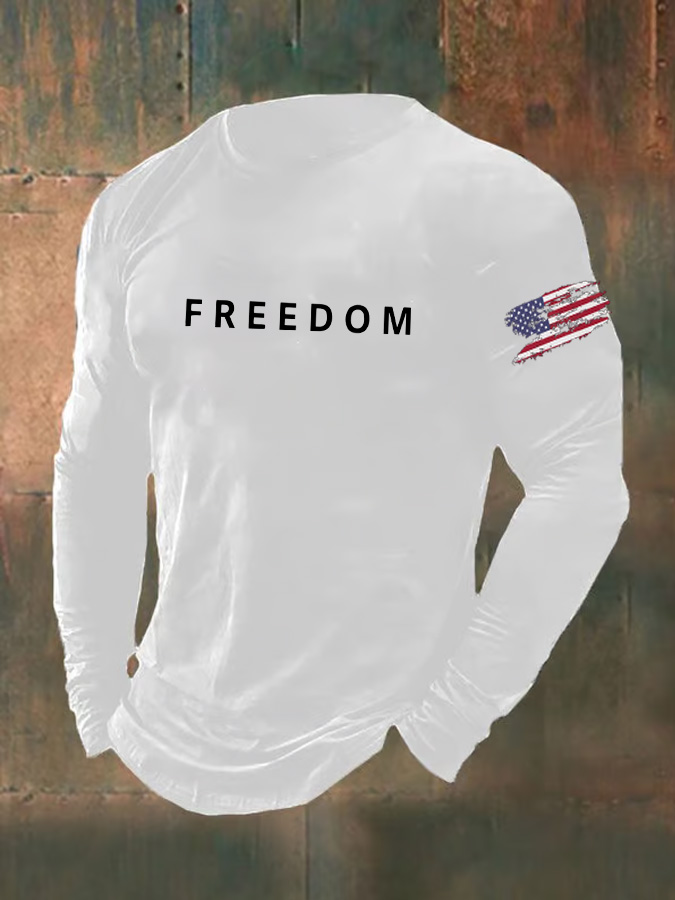 Men's Freedom Pattern Long Sleeve 100% Cotton T-Shirt