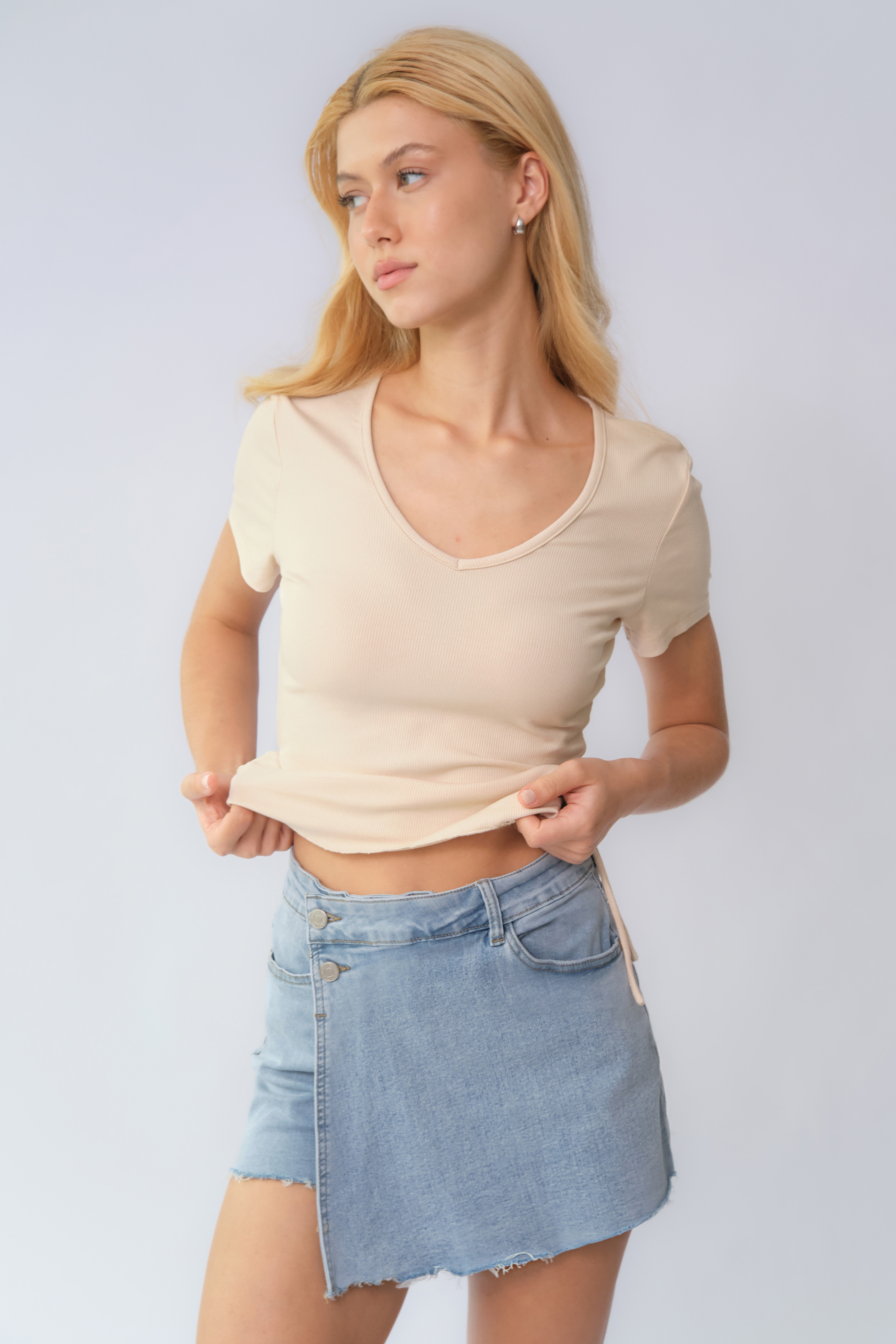 Leisure Layered High Waist Raw Hemline Denim Shorts