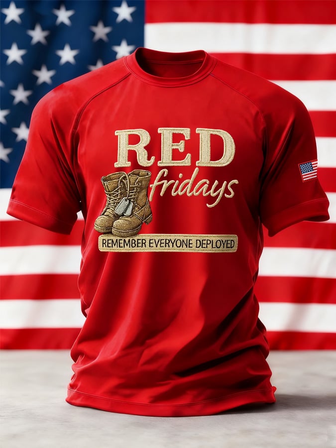 Men's Casual Veteran Red Pride Print T-Shirt