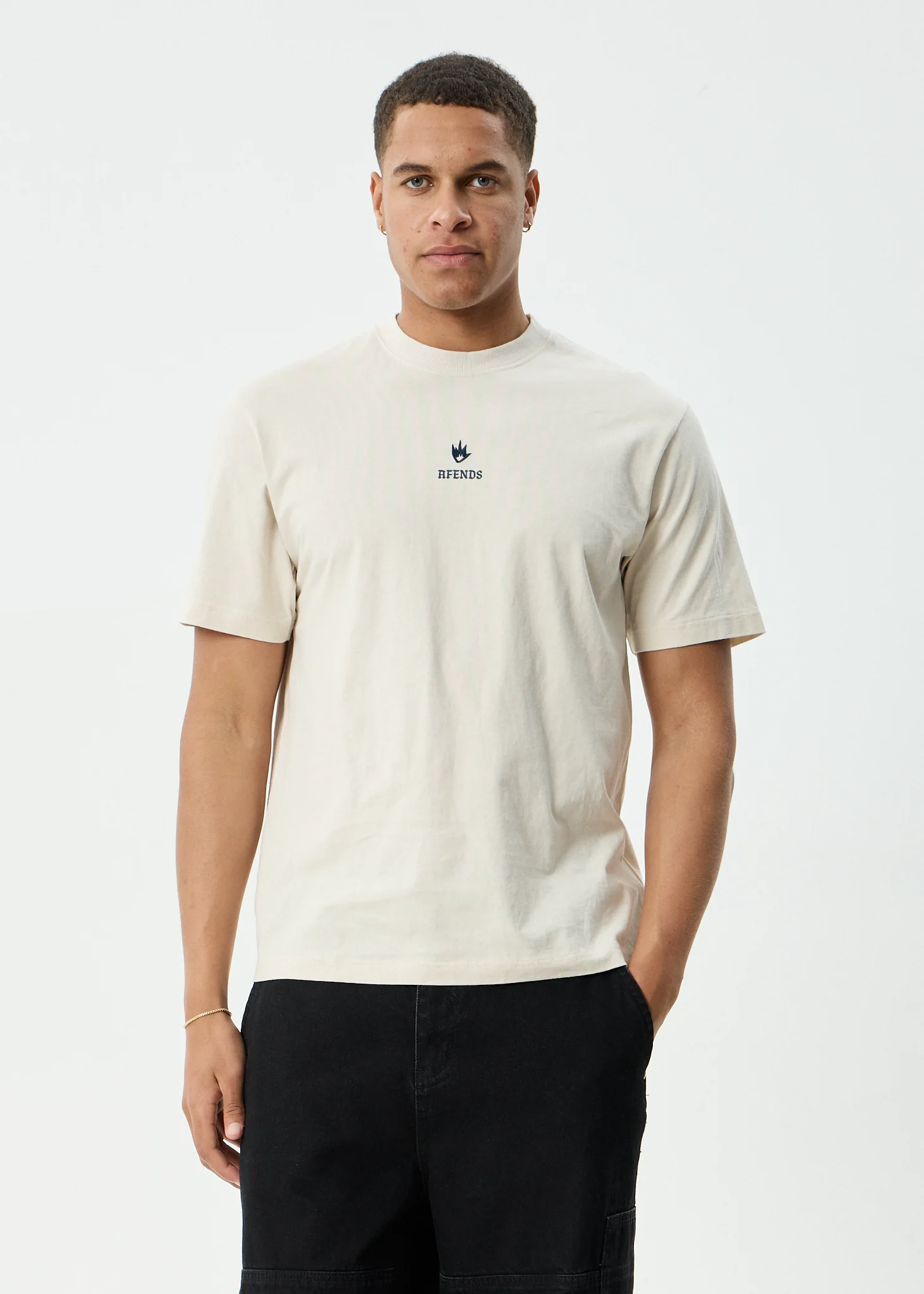 AFENDS Mens Burnin - Retro Tee - Moonbeam