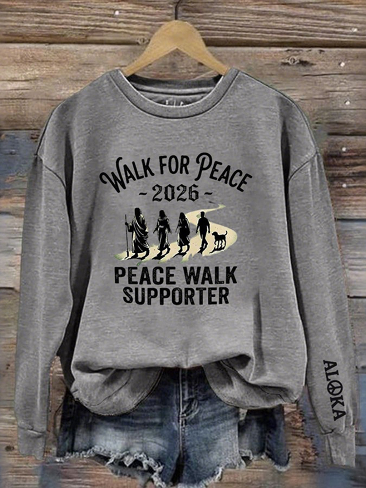 Women's Vintage Walk For Peace Monks With Aloka Dog Print Sweatshirt