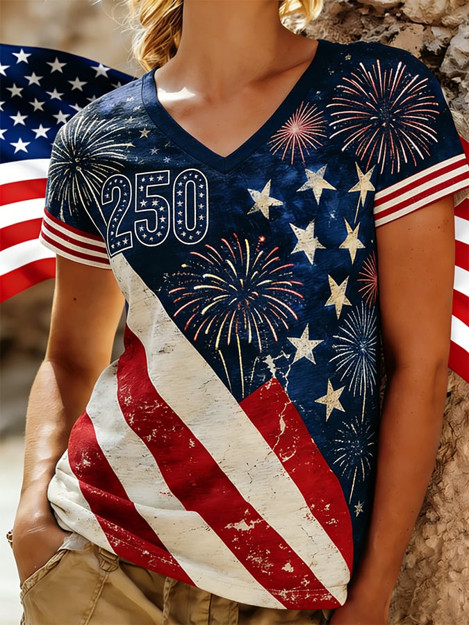 Women'S Casual T-Shirt With American 250th Anniversary Print