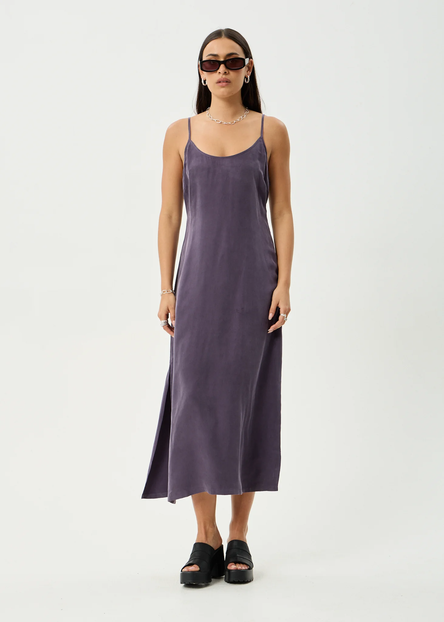 AFENDS Womens Valley - Cupro Midi Dress - Aubergine