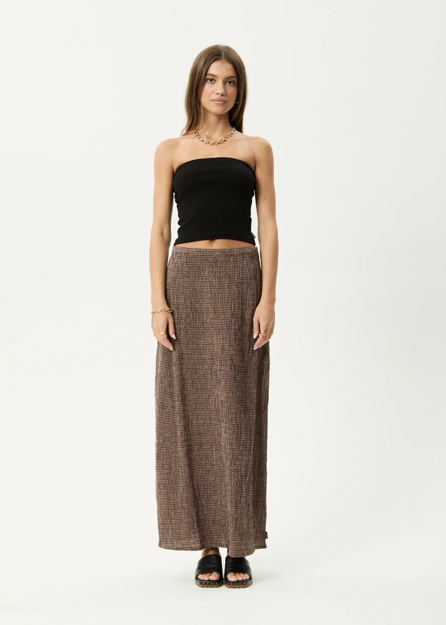AFENDS Womens Hometown - Seersucker Maxi Skirt - Coffee