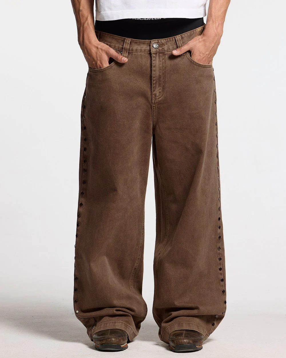 STUDS PANTS BROWN DENIM