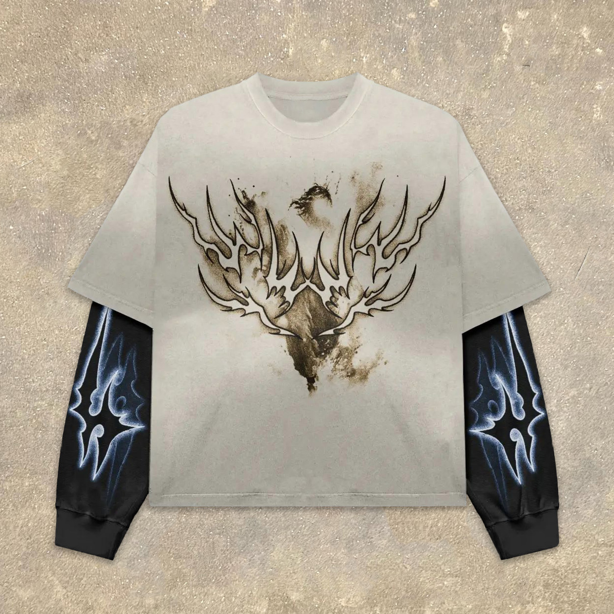 Fake Two Wings Print Long Sleeve T-Shirt