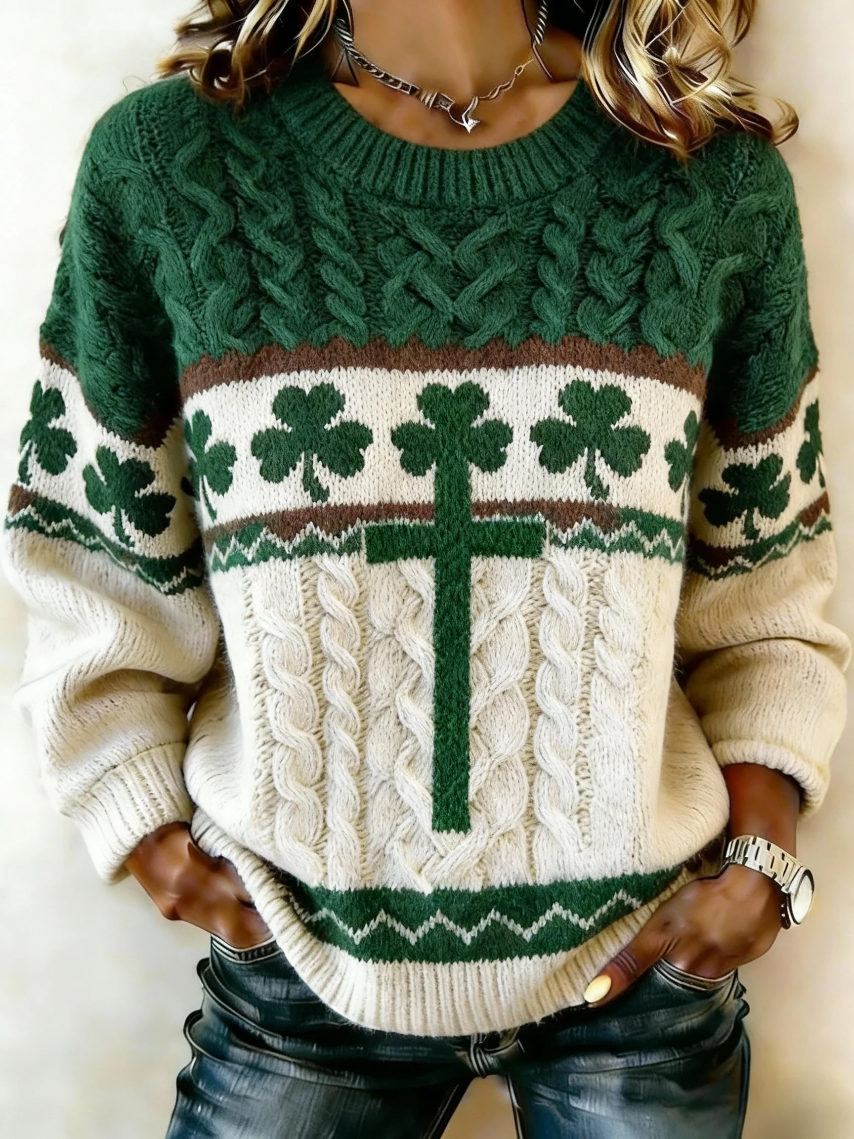 Women's St. Patrick's Day Printed Crew Neck Sweater-Fast Shipping