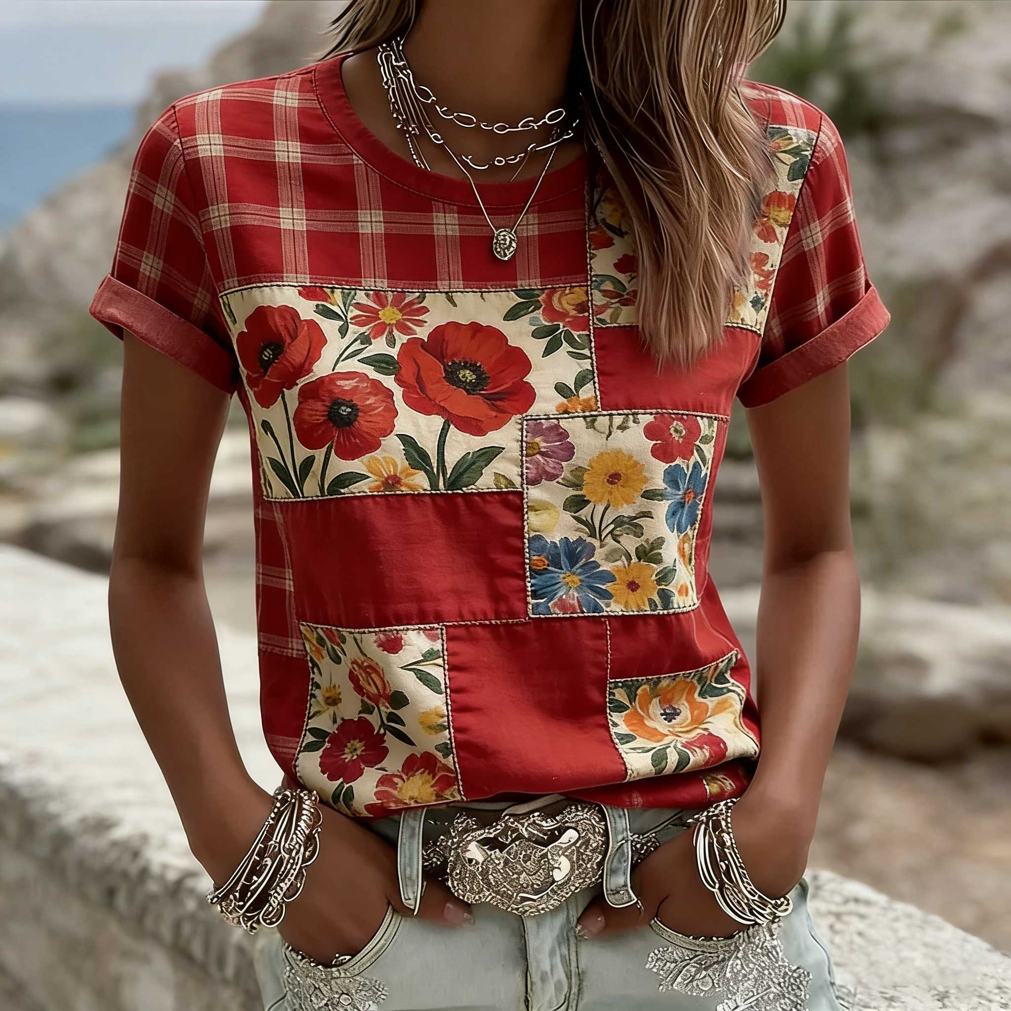 Women's Casual Red Friday Print Short-Sleeve T-Shirt