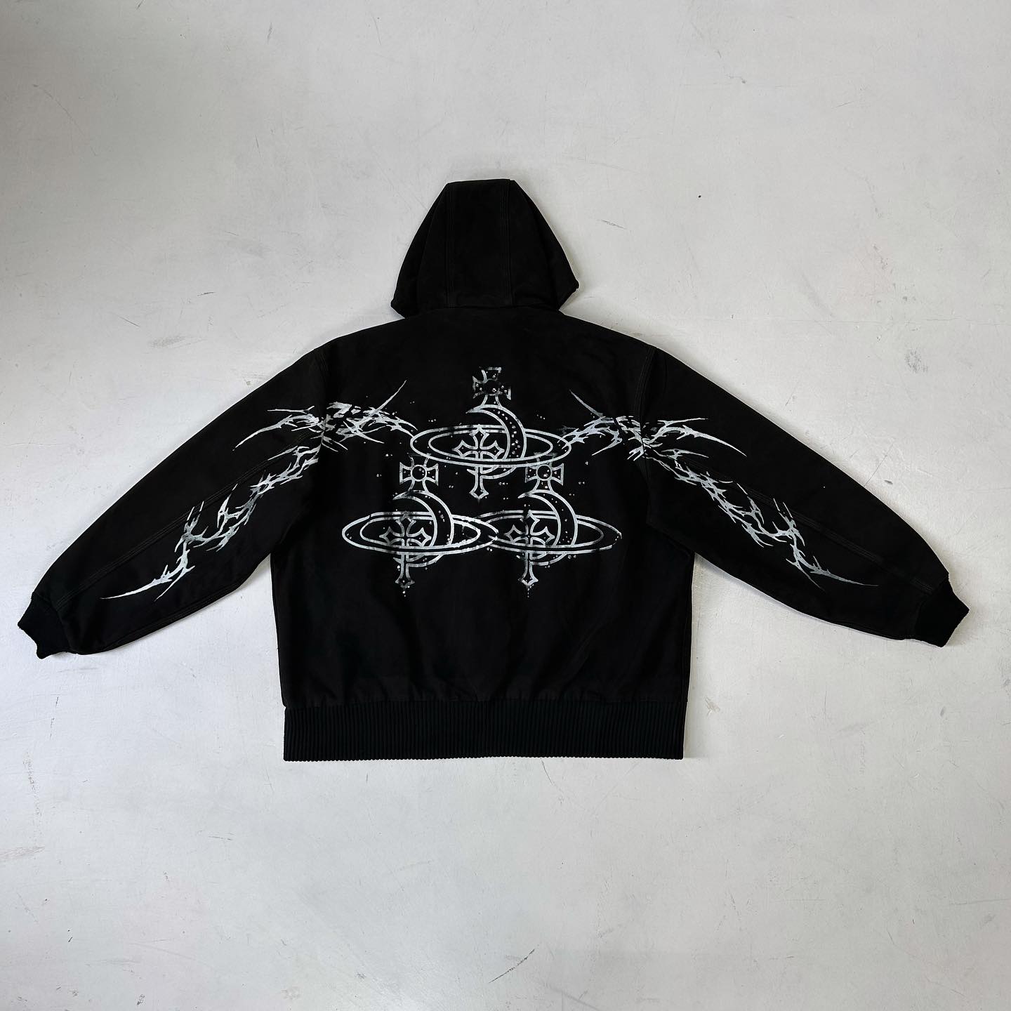 Street style y2k print zip-up hoodie