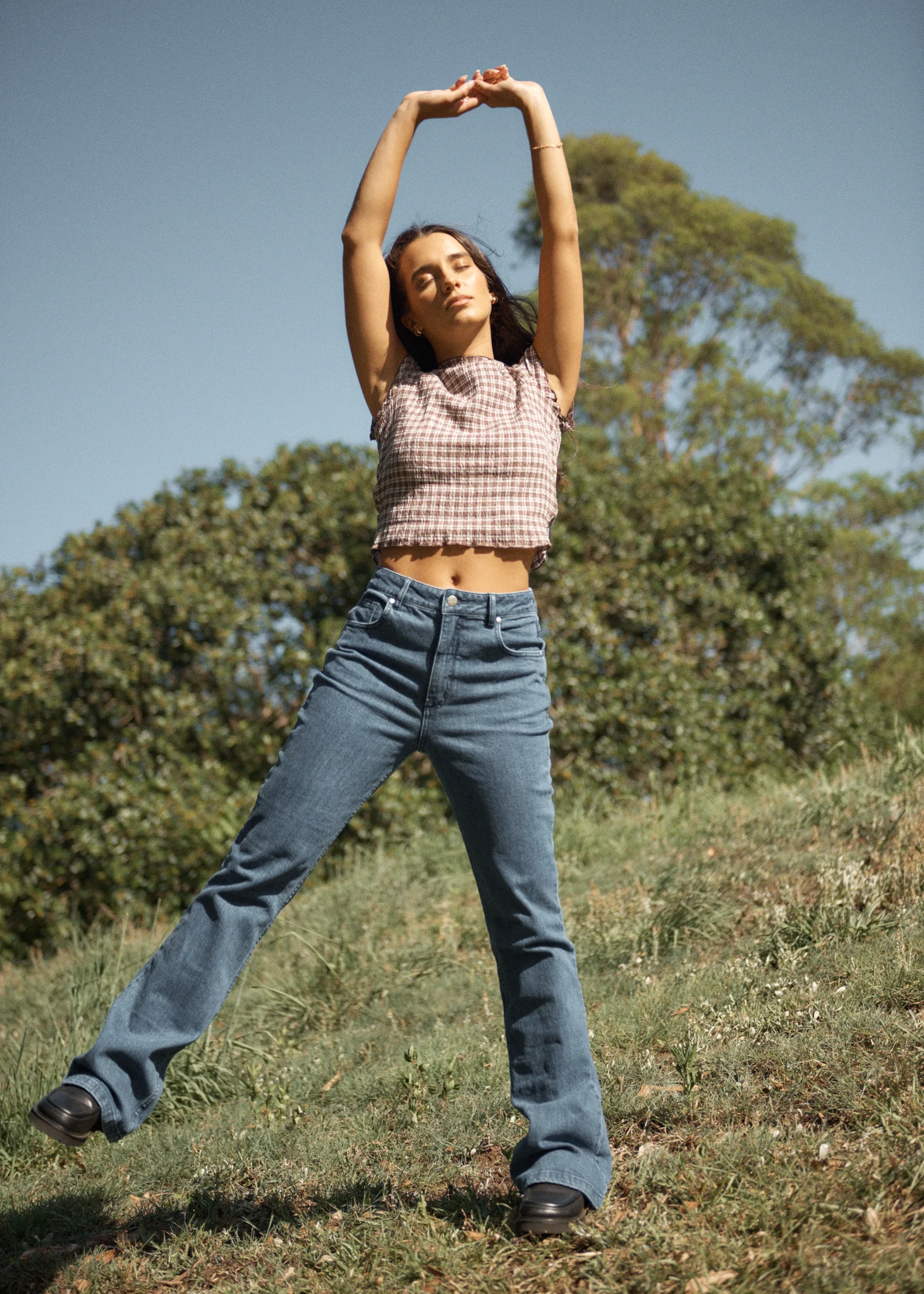 AFENDS Womens Wren - Seersucker Top - Coffee Check