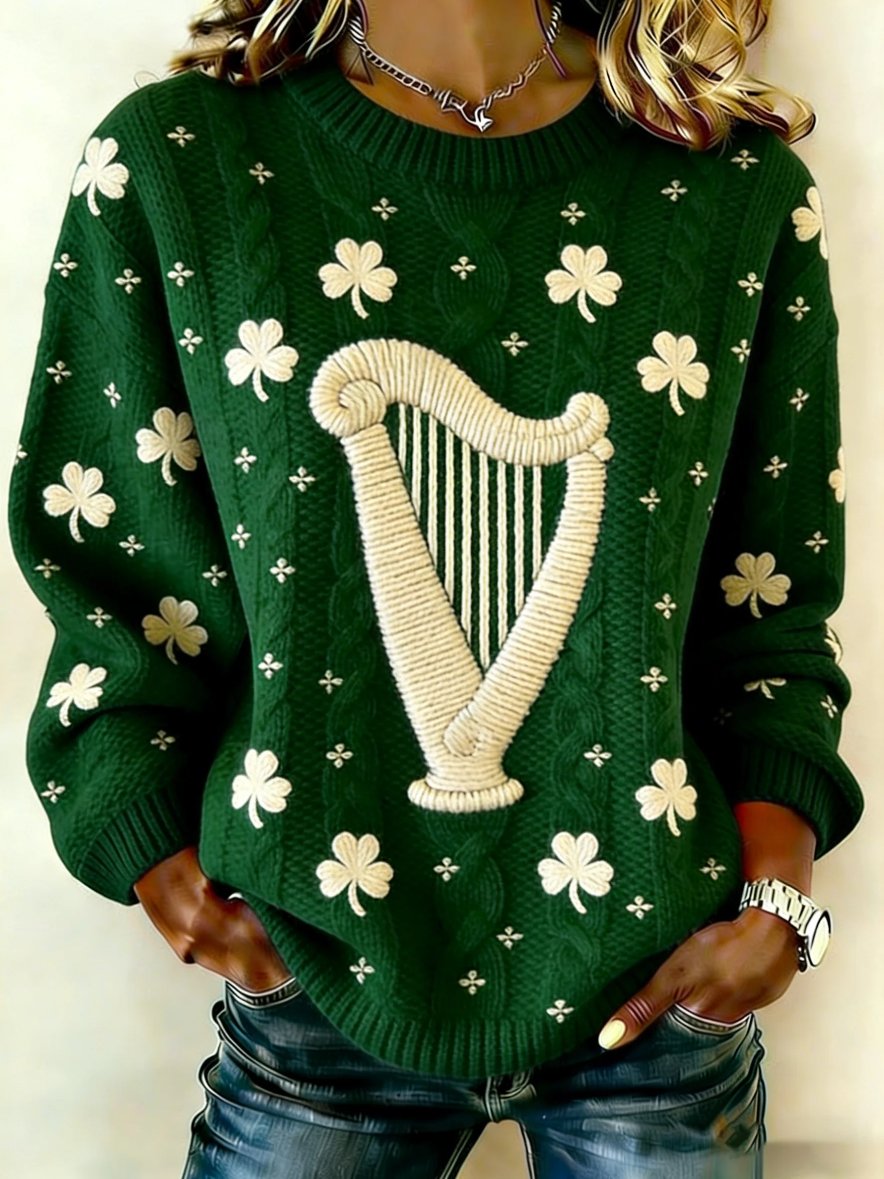 Women'S Casual St. Patrick'S Day Printed Sweater