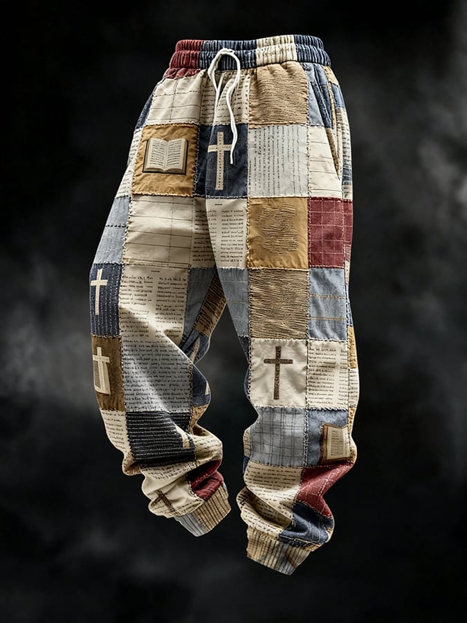 Men'S Faith Print Casual Strappy Casual Pants