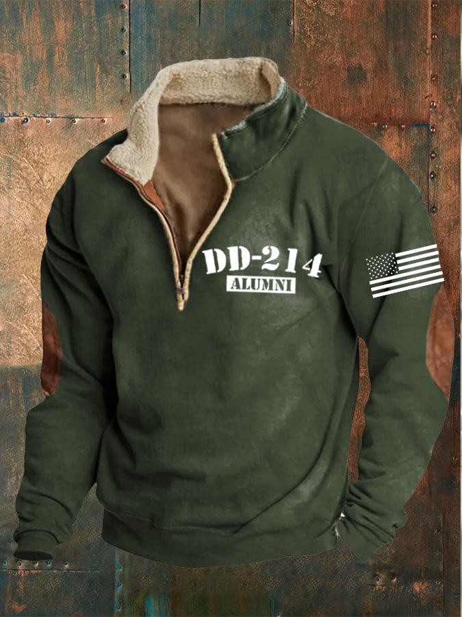 Men's Veterans DD-214 Zipper Collar Long Sleeve Sweatshirt