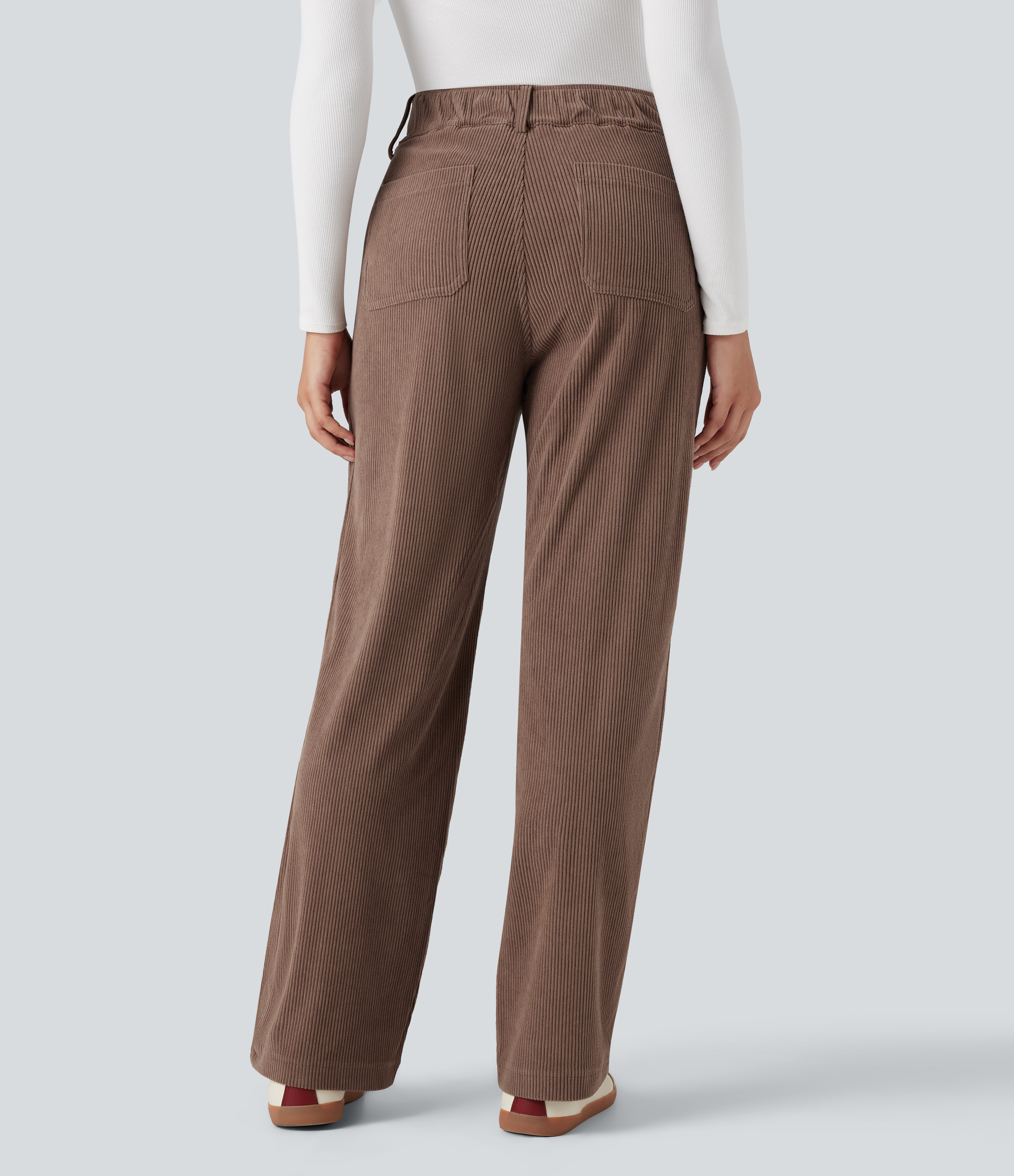 High Waisted Corduroy Casual Straight Leg Pants with Pockets